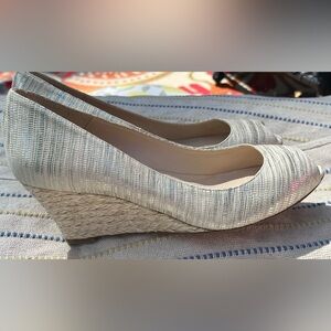 L.K. Bennett Zelita peep toe wedge espadrilles heel slip on shoes sandals